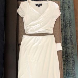 White two piece crop top + skirt